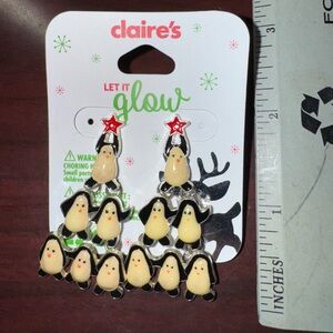 Claire's Let It Glow Penguin Christmas Tree Earrings Holiday Festive Dangle